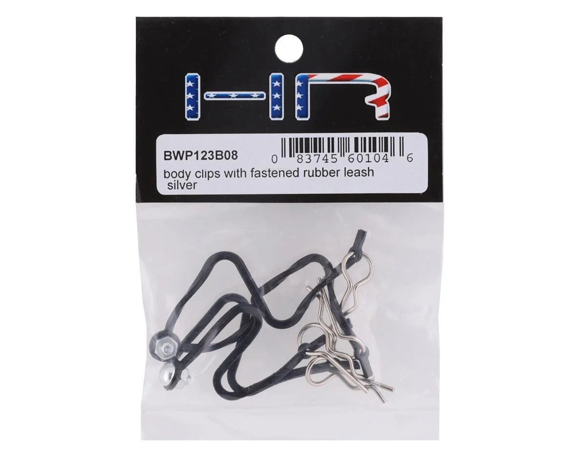 HRBWP123B08 Body Clips w/Fastened Rubber Leash (Silver)