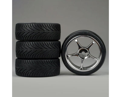 DTXC2802 1/10 Touring Car Tire w/5-Spoke Wheel (Chrome) (4)