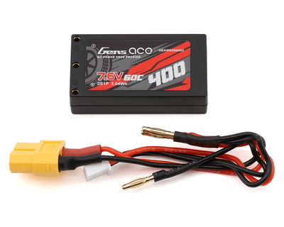 GEA4002S60D2 Gens Ace 2S 60C Hardcase Shorty LiHV Battery (7.6V/400mAh) w/2mm Bullets