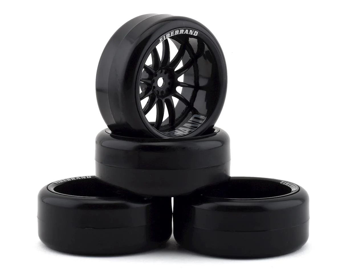 FBR1WHECHR092 Firebrand RC Char D9 Pre-Mounted Slick Drift Tires (4) (Black) w/FireSickle Tires, 12mm Hex & 9mm Offset