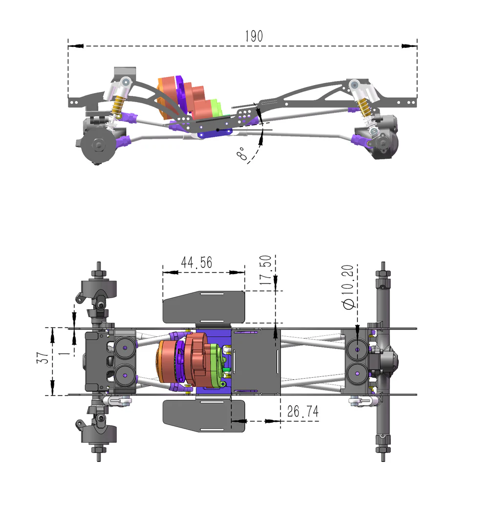 MEUS Racing SCX24 Gladiator Power Wagon LCG Chassis TC4 Titanium Frame