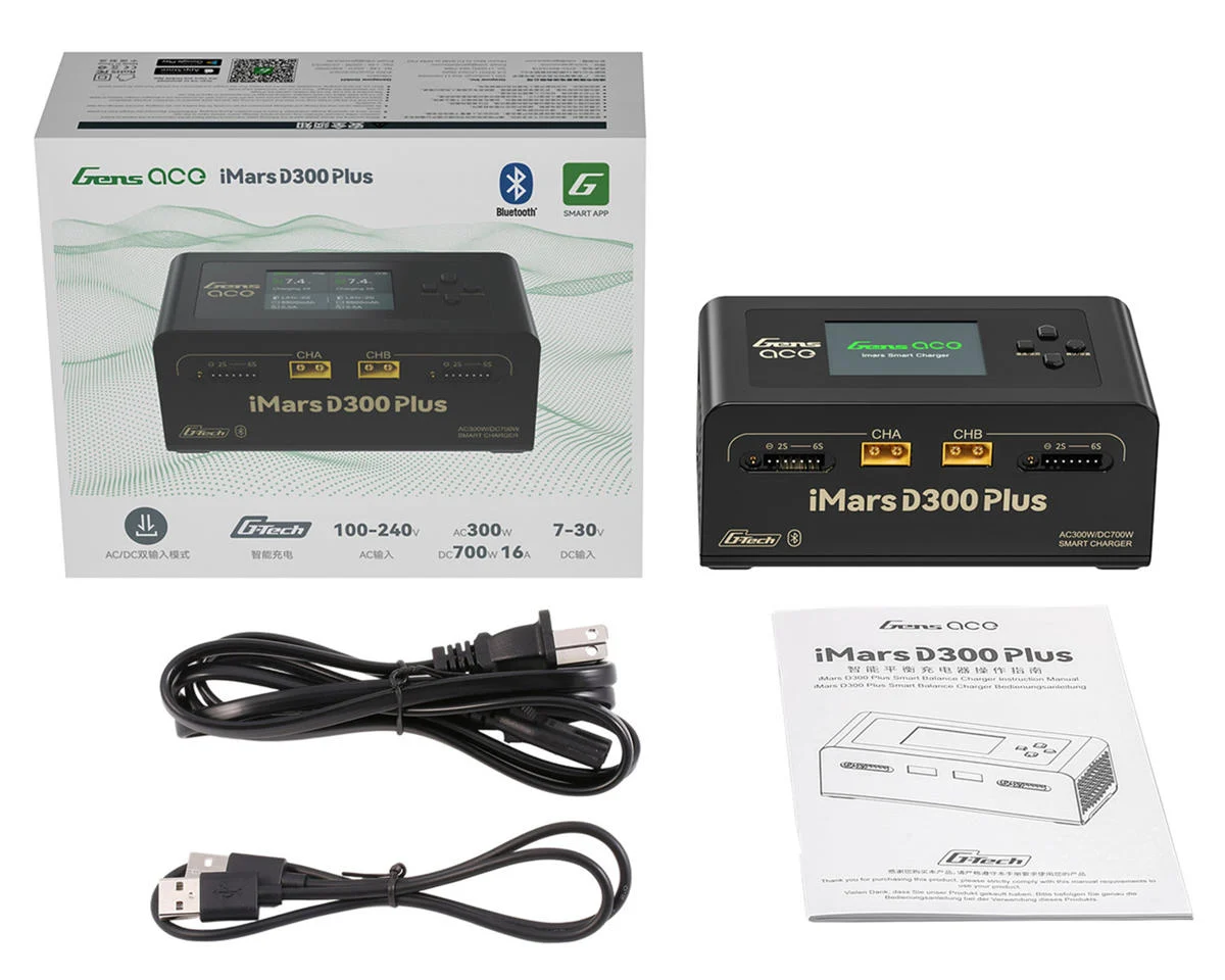 GEA300WPLUS-UB Gens Ace iMars D300 Plus G-Tech Smart Dual AC/DC Charger (Black) (6S/16A) (AC-300W) (DC-350W x2) w/Bluetooth App Control