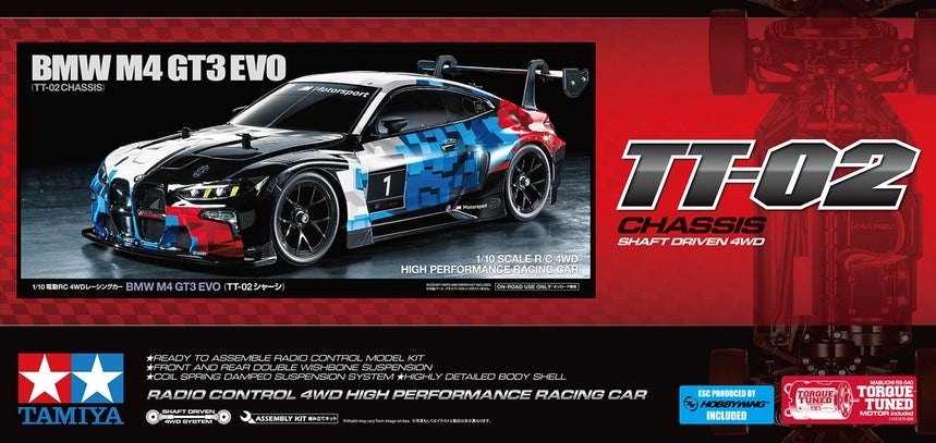 TAM58751 Tamiya 1/10 BMW M4 GT3 EVO TT-02 4WD On-Road High Performance Racing Car Kit