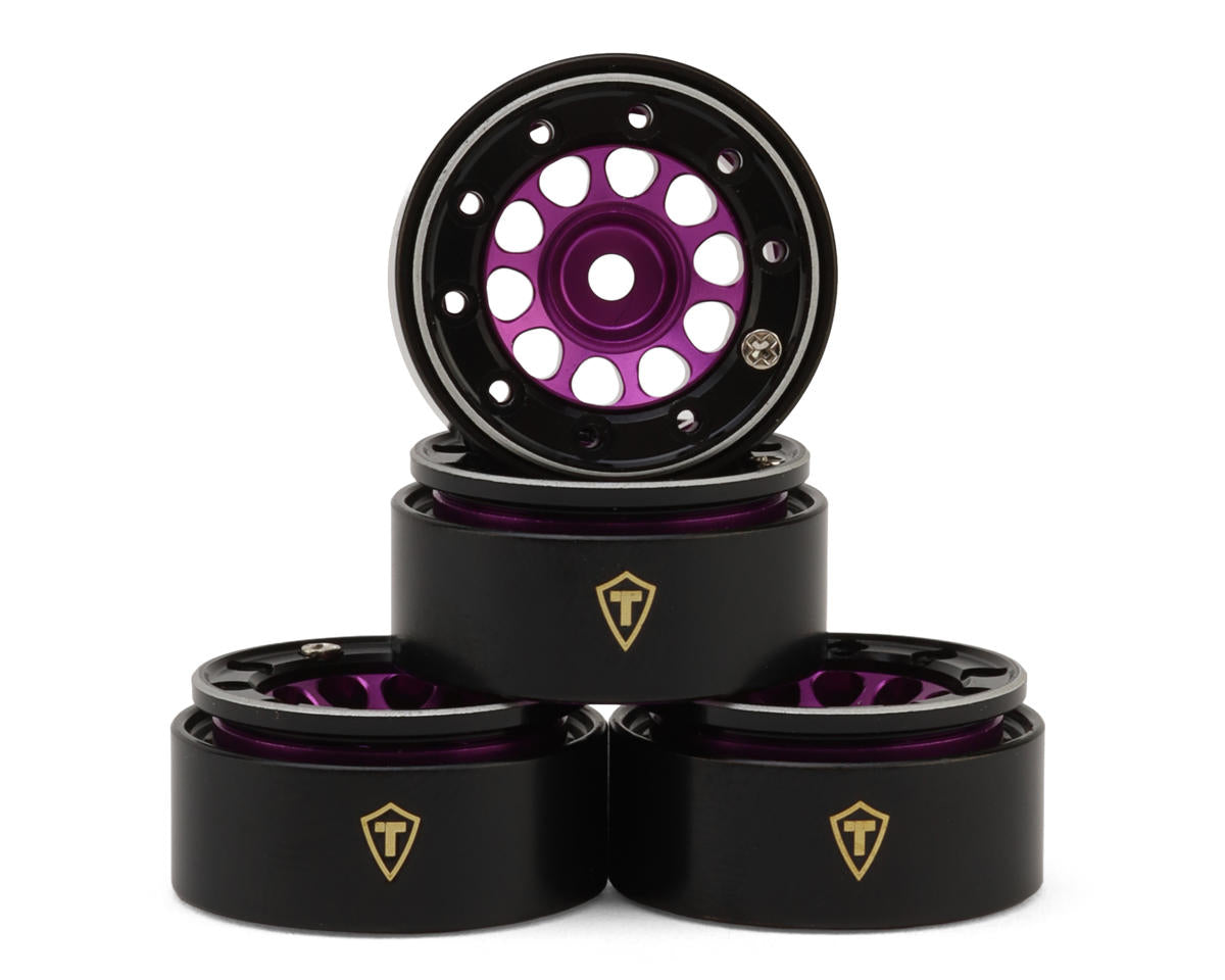 X0053W68T3 Treal Hobby Type E 0.7" Aluminum Micro Crawler Beadlock Wheels (Purple) (4) (9.5g ea) w/Brass Rings