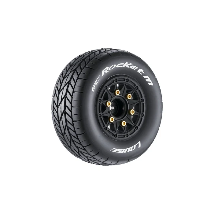 L-T3228SB Louise R/C - SC-Rocket M Oval Track 1/10 Short Course Tires, Soft, 12, 14 & 17mm Removable Hex on Black Rim (2)