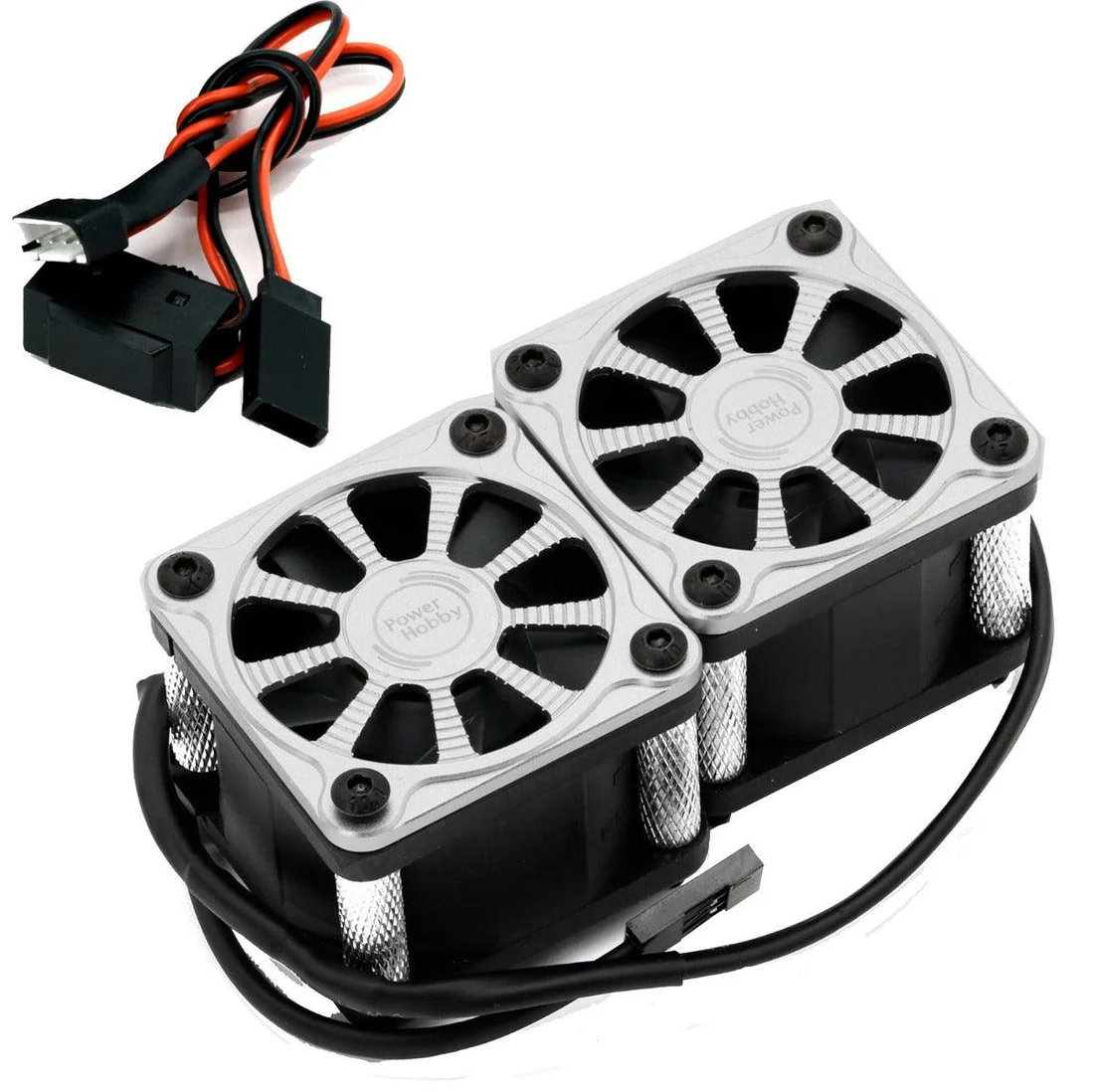 PHF116-Silver Twister Twin / Dual 40 mm 1/8 1/5 Motor Aluminum Cooling Fan