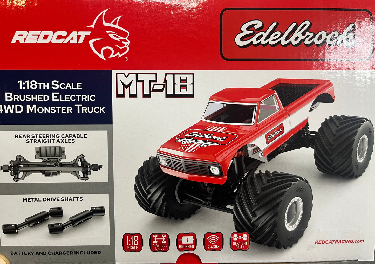 RER33540 Redcat MT-18 1/18 Brushed Electric 4WD Monster Truck - Red