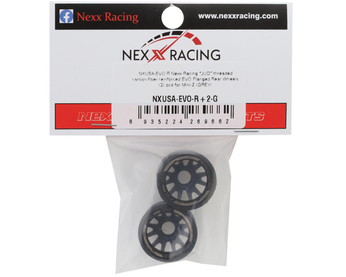 NX-USA-EVO-R+2-G NEXX Racing Mini-Z RWD "JUD" EVO Rear Threaded Side-Wall Carbon Fiber Rims (2mm Offset) (Grey) (2)