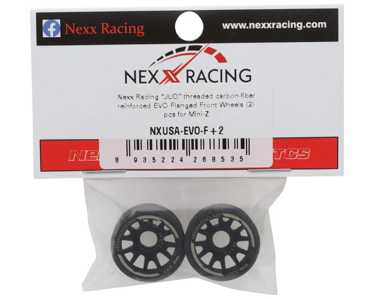 NX-USA-EVO-F+2 NEXX Racing Mini-Z RWD "JUD" EVO Front Threaded Side-Wall Carbon Fiber Rims (2mm Offset) (Black) (2)