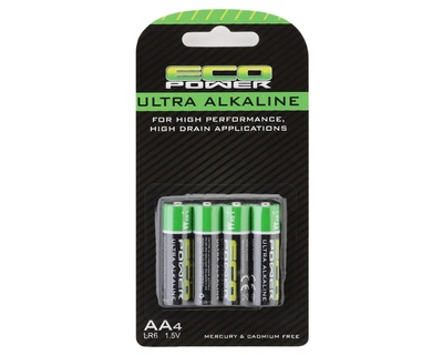 ECP-5061 EcoPower Ultra Alkaline AA Batteries (4) (Mercury & Cadmium Free)