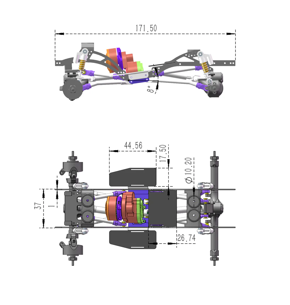 MEUS Racing SCX24 C10 Bronco Wrangler LCG Chassis TC4 Titanium Frame