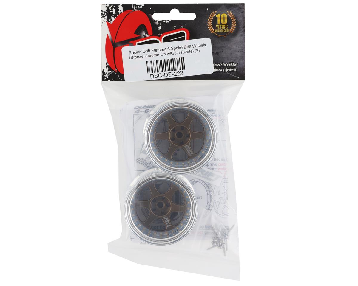 DSC-DE-222 DS Racing Drift Element 6 Spoke Drift Wheels (Bronze & Chrome w/Gold Rivets) (2) (Adjustable Offset) w/12mm Hex