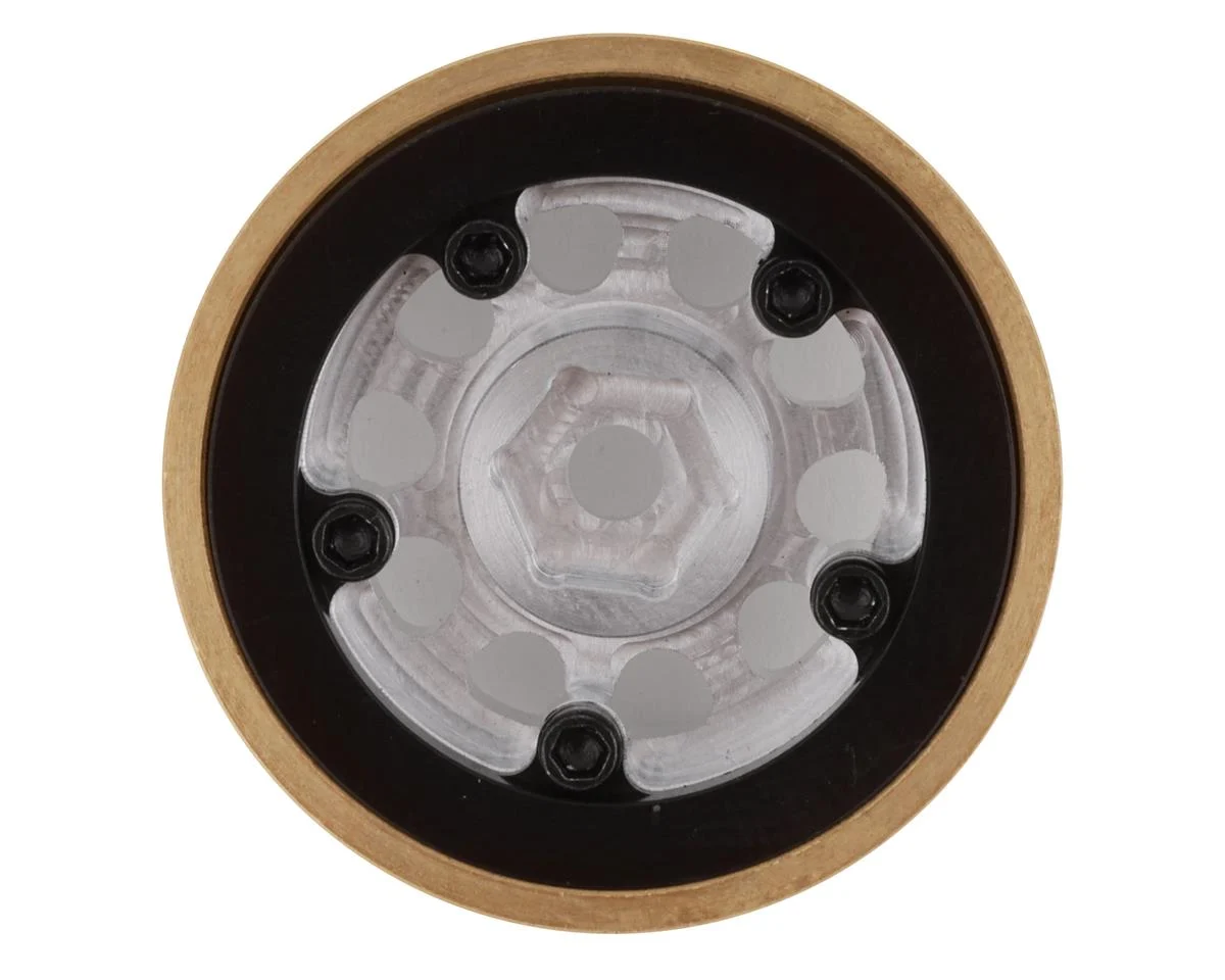 SSD00464 SCX24 1.0” Aluminum / Brass D Hole Beadlock Wheels (Silver) (2) (24g)