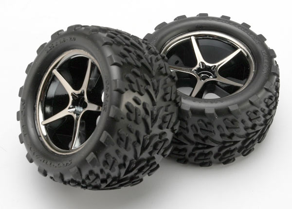 7174A Tires & wheels, assembled, glued (Gemini black chrome wheels, Talon tires, foam inserts) (2)