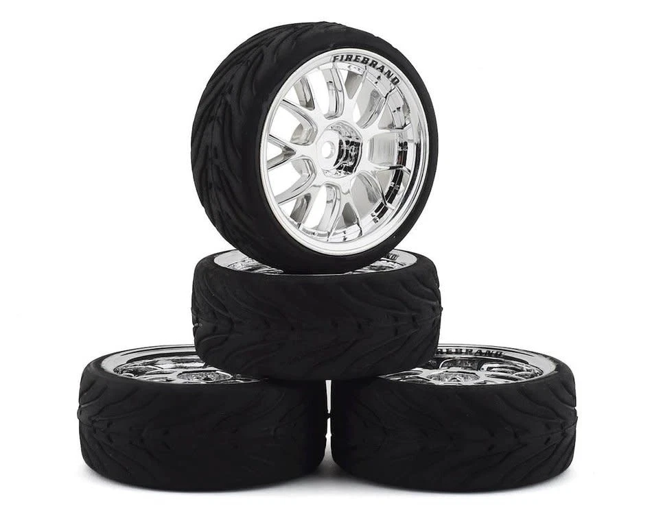 FBR1WHECIN061 Firebrand RC Incinerate RT Pre-Mounted On-Road Tires (4) (Chrome) w/FireFang Tires, 12mm Hex & 3mm Offset