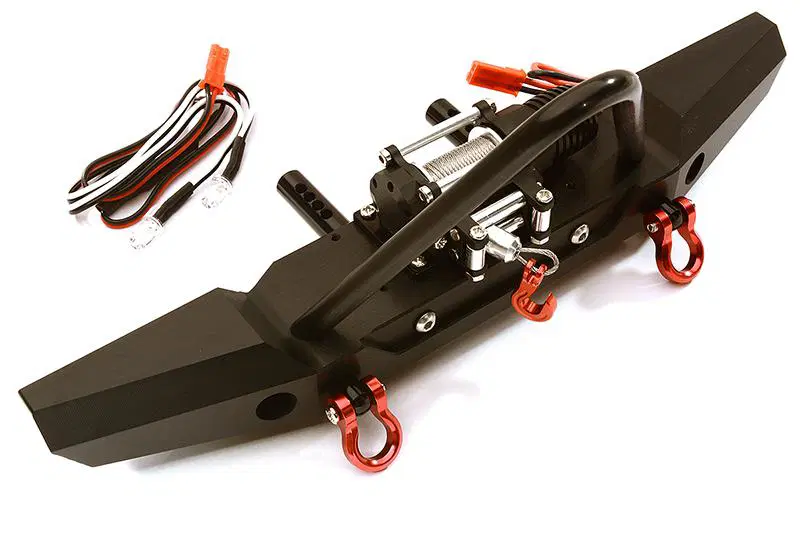 INTC28489BLACK Realistic Front Alloy Bumper w/ Winch & LED 43mm Mount