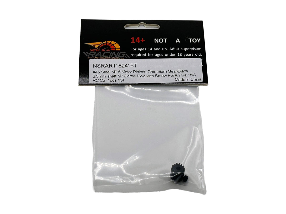 NSRAR11824-15T Steel M0.5 Motor Pinions 2.3mm Shaft For Arrma 1/18