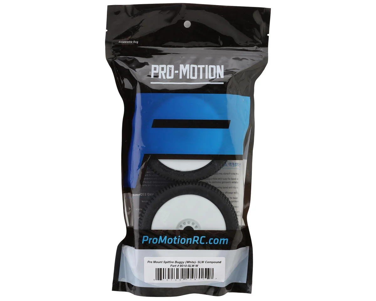 PMT9010-SLW-W Pro-Motion Spitfire 1/8 Buggy Pre-Mount Tires (White) (2) (Soft - Long Wear)
