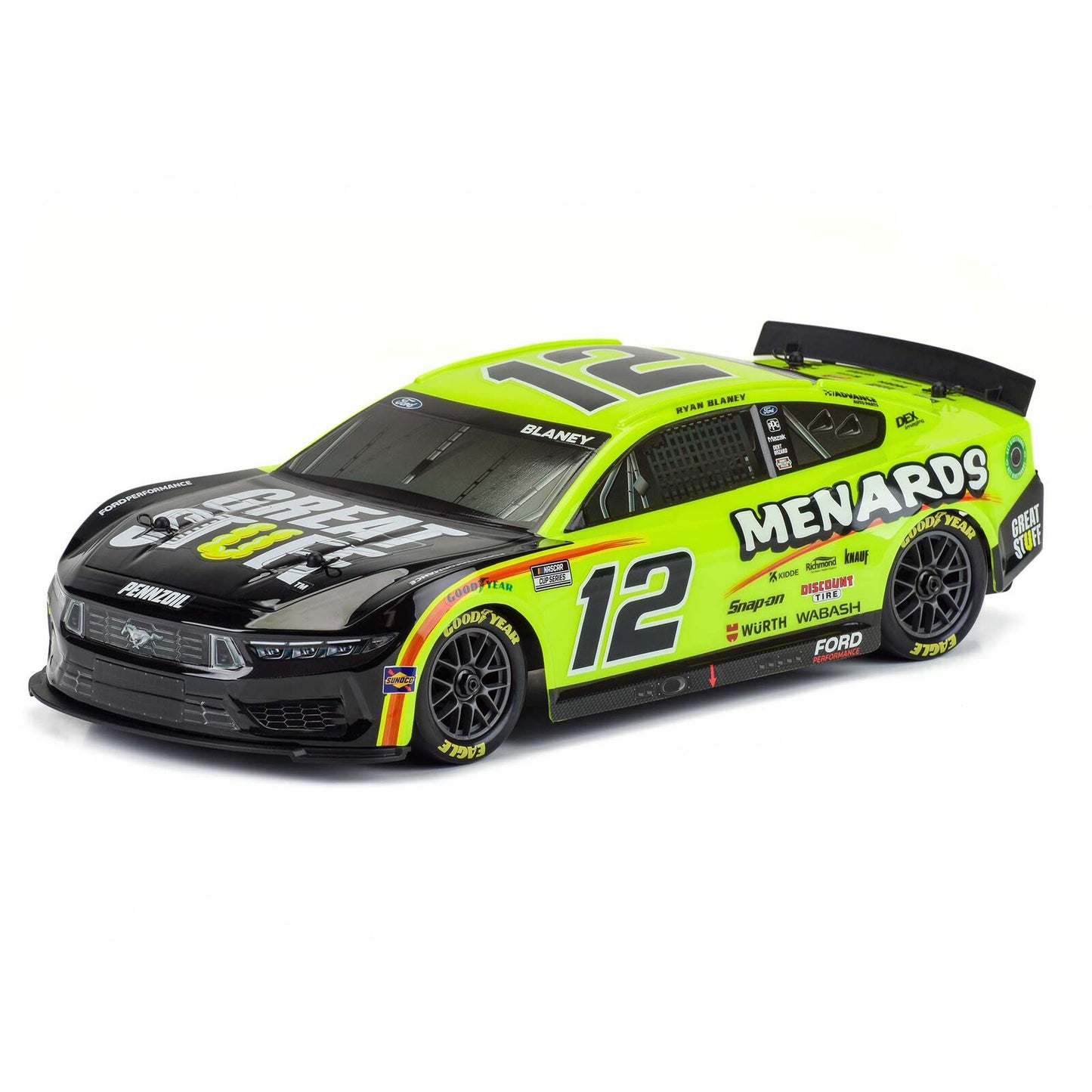 LOS1122412 1/12 AWD NASCAR RC Race Car RTR, Ryan Blaney #12 Menards 2024 Ford Mustang