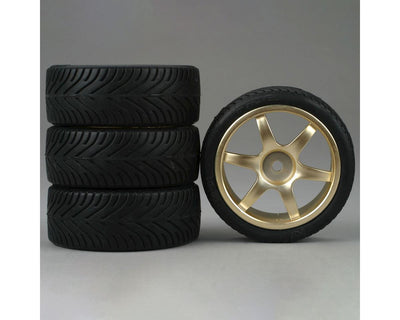 DTXC2803 1/10 Touring Car Tire w/6-Spoke Wheel (Gold) (4)