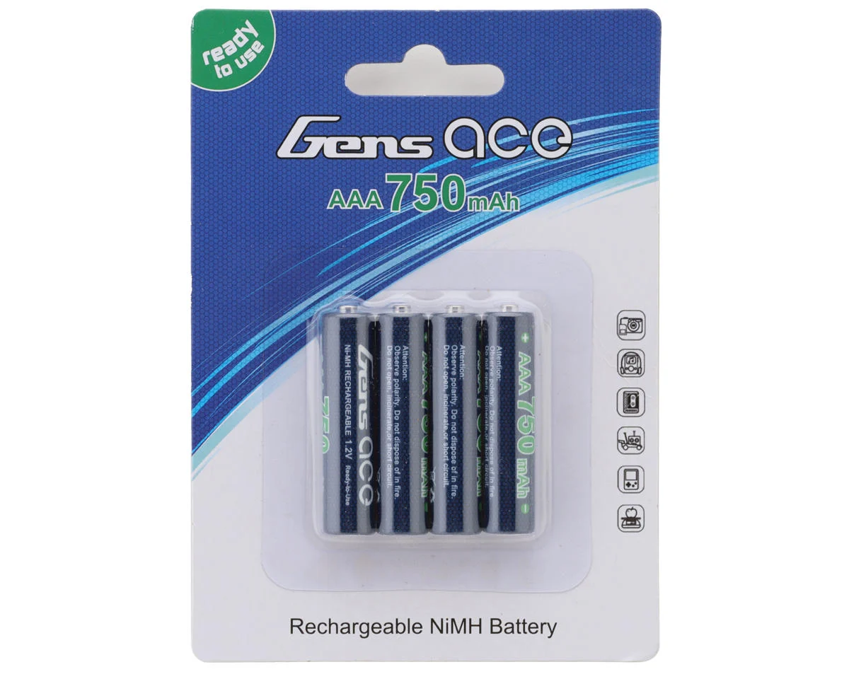 GEANM7501S3A Gens Ace High Power Rechargeable AAA NIMH Battery (1.2V/750mAh) (4) (Mini-Z)