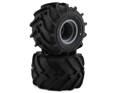 JCO3084-4099 Fling Kings Pre-Mounted Monster Truck Tires (Silver) (2) (Yellow)