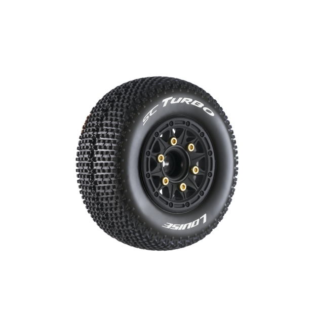 L-T3147SB Louise R/C - SC-Turbo 1/10 Short Course Tires, Soft, 12, 14 & 17mm Removable Hex on Black Rim (2)