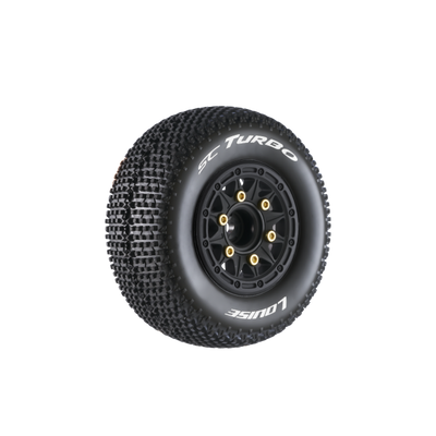L-T3147SB Louise R/C - SC-Turbo 1/10 Short Course Tires, Soft, 12, 14 & 17mm Removable Hex on Black Rim (2)