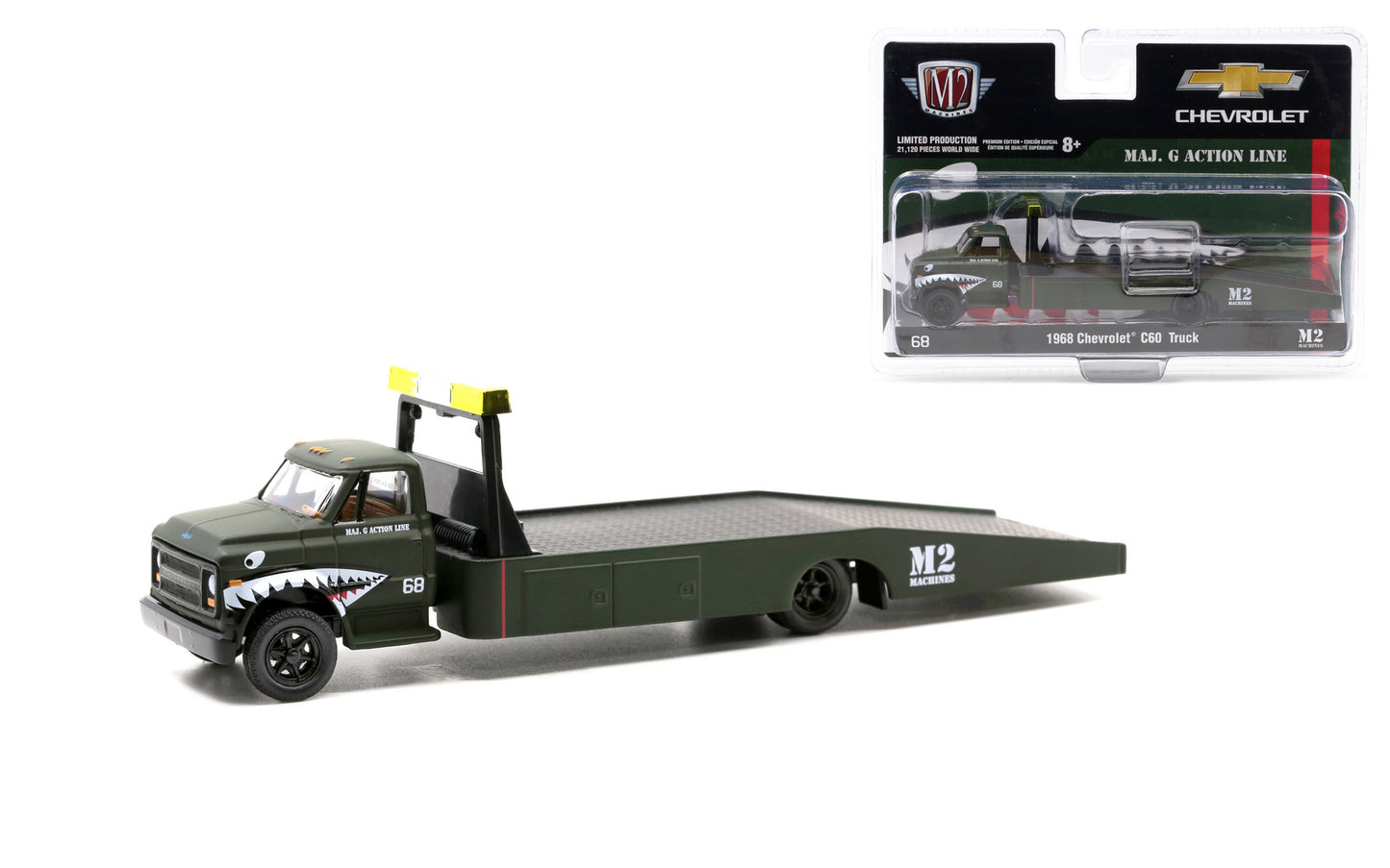 M2Machines 39100-HS01 1:64th Scale 1968 Chevrolet C60 Auto Trailer