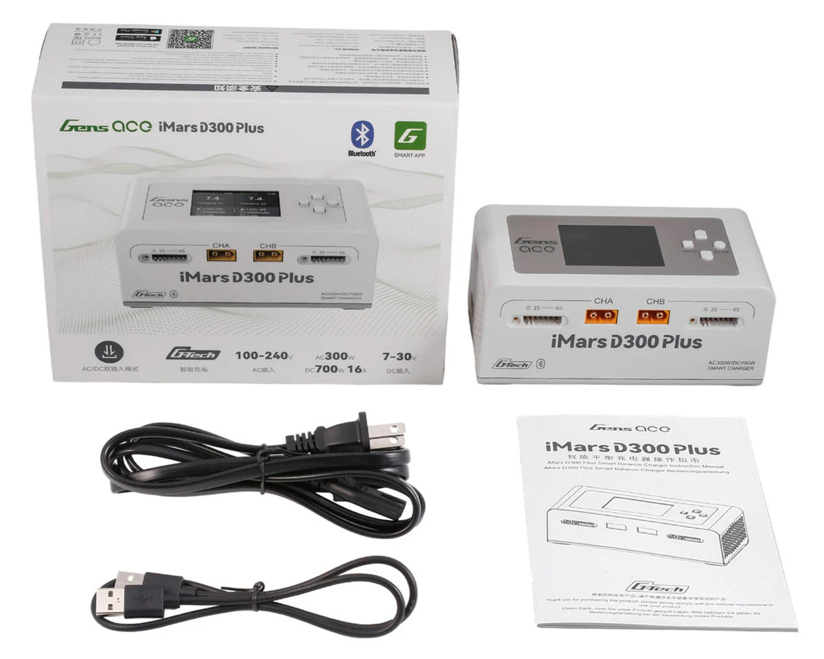 GEA300WPLUS-UW Gens Ace iMars D300 Plus G-Tech Smart Dual AC/DC Charger (White) (6S/16A) (AC-300W) (DC-350W x2) w/Bluetooth App Control
