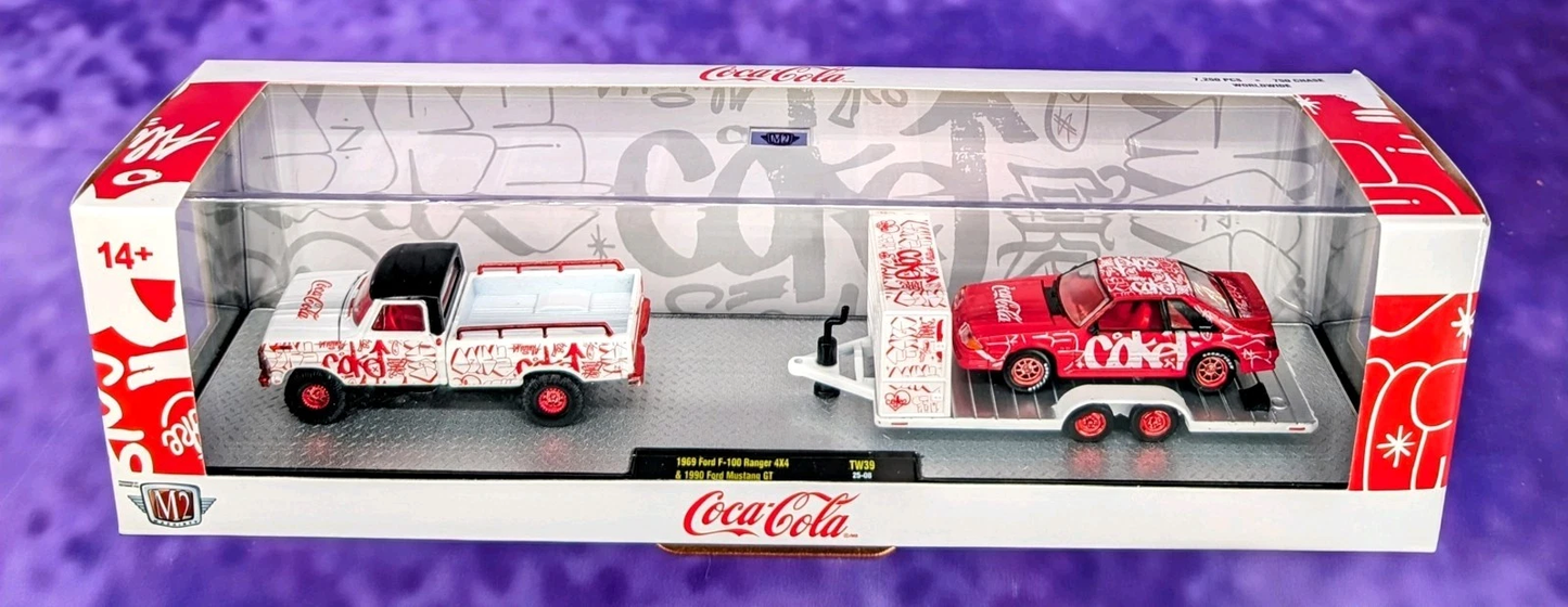 M2 Machines 56000-TW39 1969 Ford F-100 Ranger 4X4 & 1990 Ford Mustang GT with Trailer 1:64 CHASE!