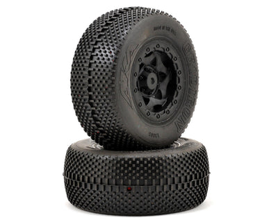 AKA13003RE Gridiron SC Pre-Mounted Tires (TEN-SCTE) (2) (Black) w/12mm Hex