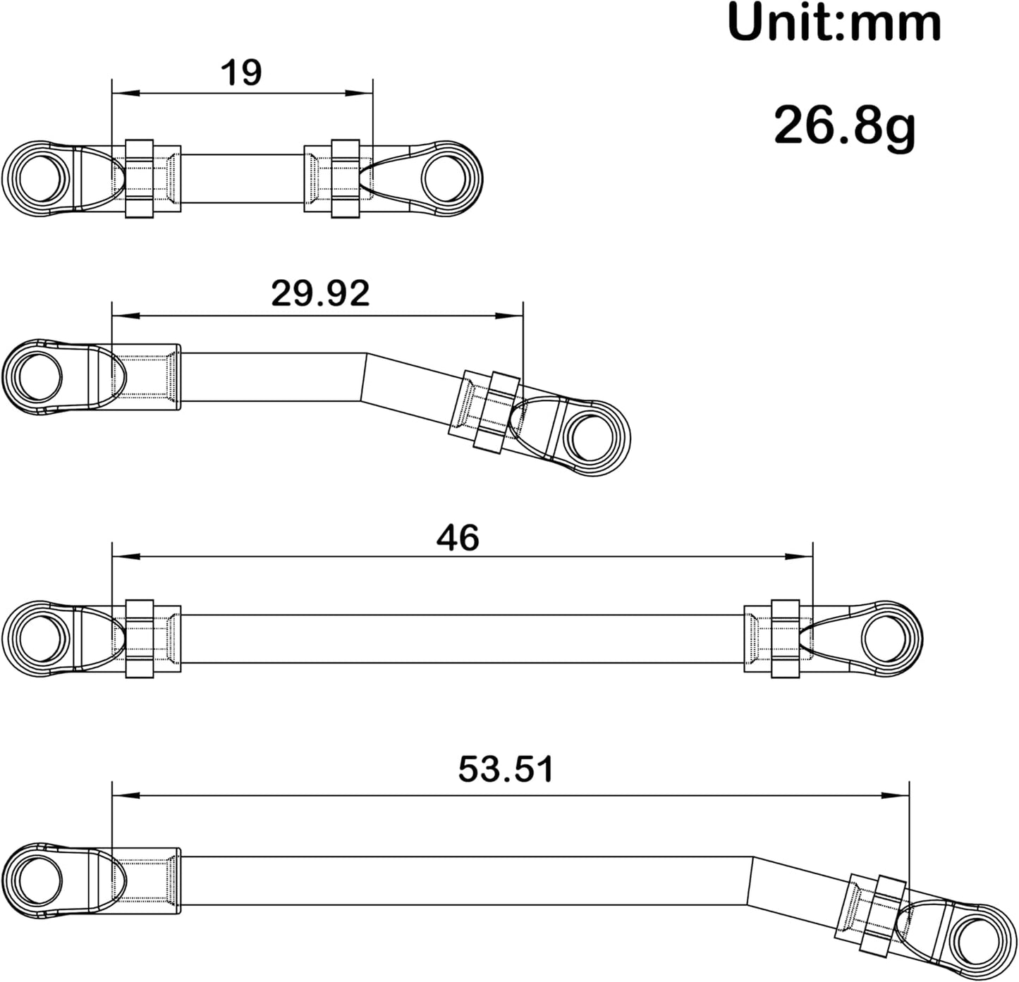 MEUS Racing SCX24 Lexus GX470 High Clearance Links Set for Axial 1/24 RC Crawler (Titanium)