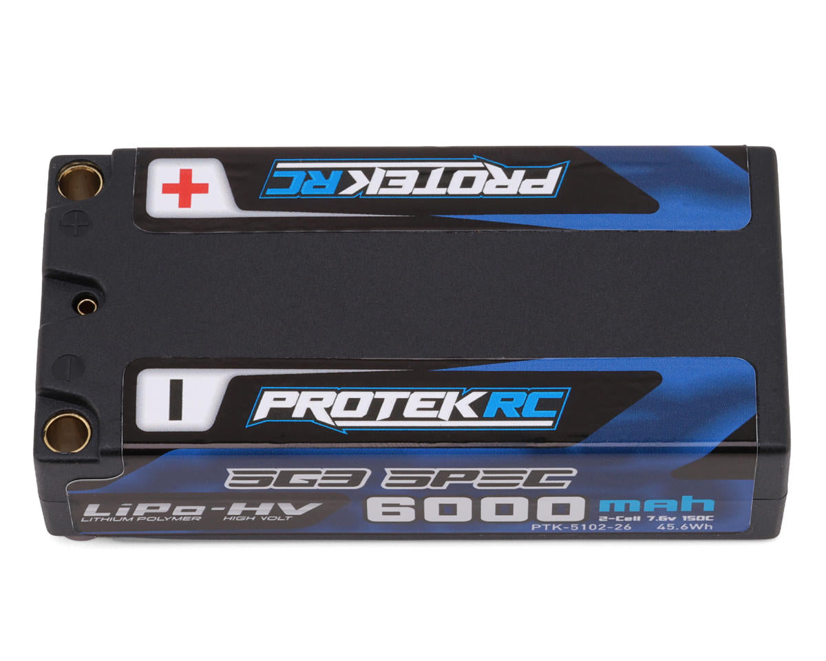PTK-5102-26 ProTek RC 2S 150C Low IR SG3 HV Shorty LiPo Battery (7.6V/6000mAh) w/5mm Connectors (ROAR Approved)