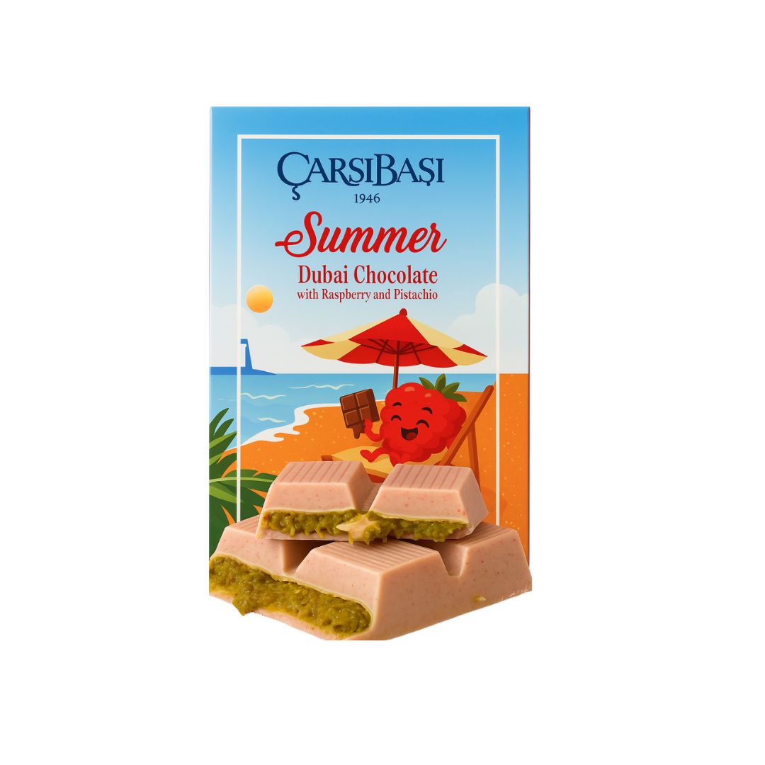 Summer Dubai Chocolate with Raspberry and Pistachio 195gr Carsibasi