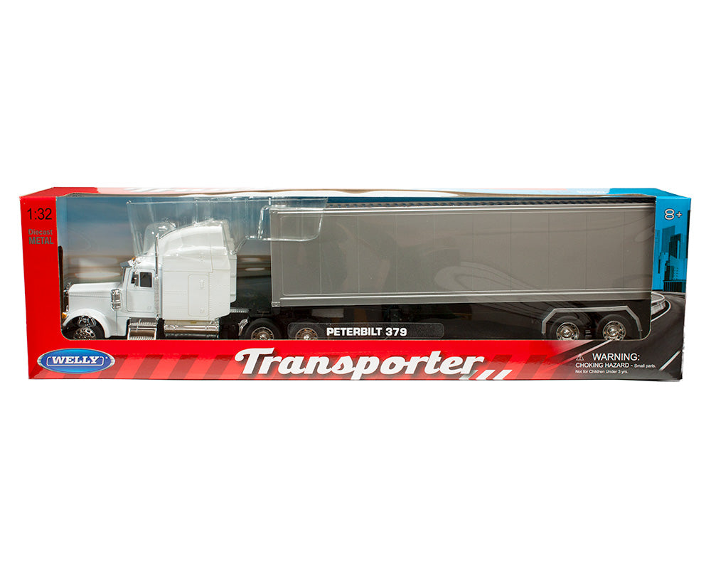 Welly 39941W-WH 1:32 Peterbilt 379 with Container – White/Silver – Transporter