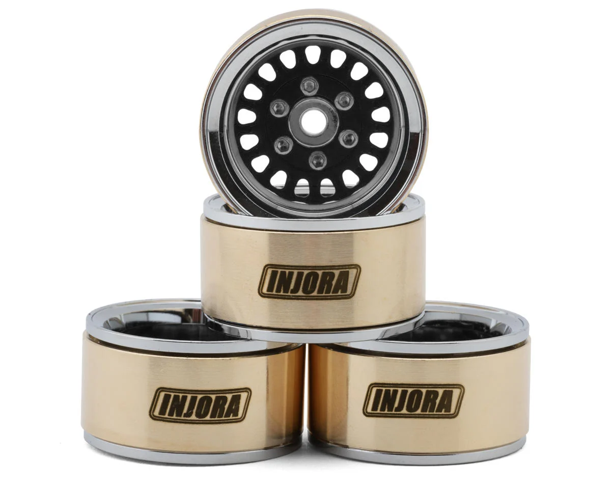YQW-MW1016BK Injora 1.0" ModuWheel Brass & Aluminum Micro Crawler Beadlock Wheels (Black) (4) (21g ea) (-4.4mm Offset)