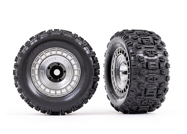9572X Tires And Wheels, Assembled Glued (3.5" Satin Chrome Wheels, Satin Chrome Wheel Covers, Sledgehammer Tires, Foam Inserts (2)