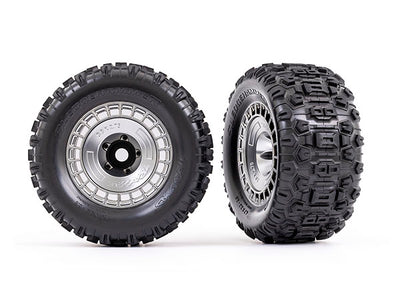 9572X Tires And Wheels, Assembled Glued (3.5" Satin Chrome Wheels, Satin Chrome Wheel Covers, Sledgehammer Tires, Foam Inserts (2)