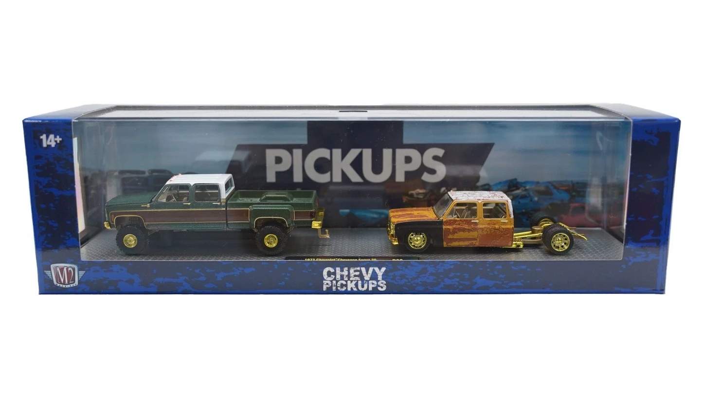 M2 Machines 36000-90 1973 Chevrolet Cheyenne Super 30 and 1975 Chevrolet Silverado 30 4X4 CHASE!!!