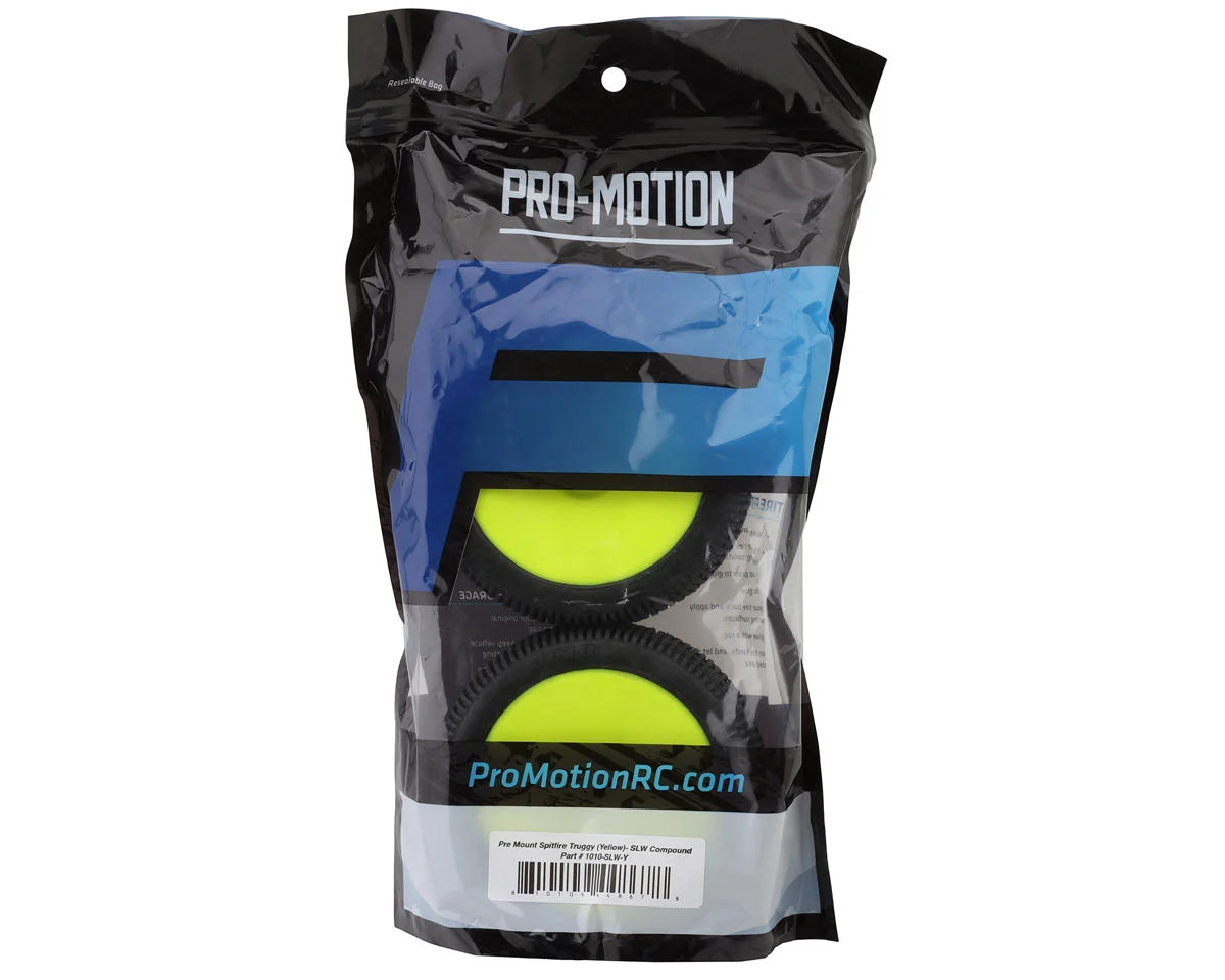 PMT1010-SLW-Y Pro-Motion Spitfire 1/8 Truggy Pre-Mount Tires (Yellow) (2) (Soft - Long Wear)