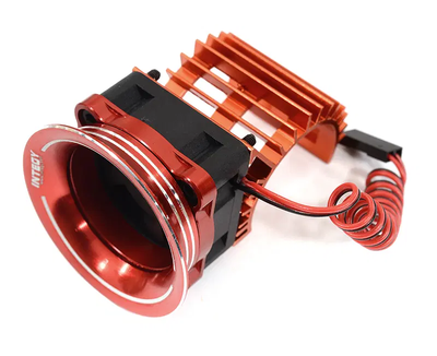 INTC30958RED 28mm Motor Heatsink + 25x25mm Cooling Fan w/Intake Ram Funnel for 380 & 390 Size