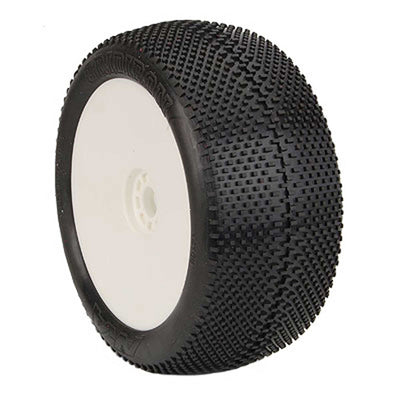 AKA14113XRW 1/8 EVO Gridiron Soft Long Wear Pre-Mounted Tires, White Wheels (2): Truggy