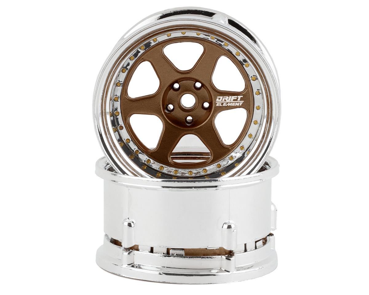 DSC-DE-222 DS Racing Drift Element 6 Spoke Drift Wheels (Bronze & Chrome w/Gold Rivets) (2) (Adjustable Offset) w/12mm Hex