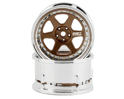 DSC-DE-222 DS Racing Drift Element 6 Spoke Drift Wheels (Bronze & Chrome w/Gold Rivets) (2) (Adjustable Offset) w/12mm Hex