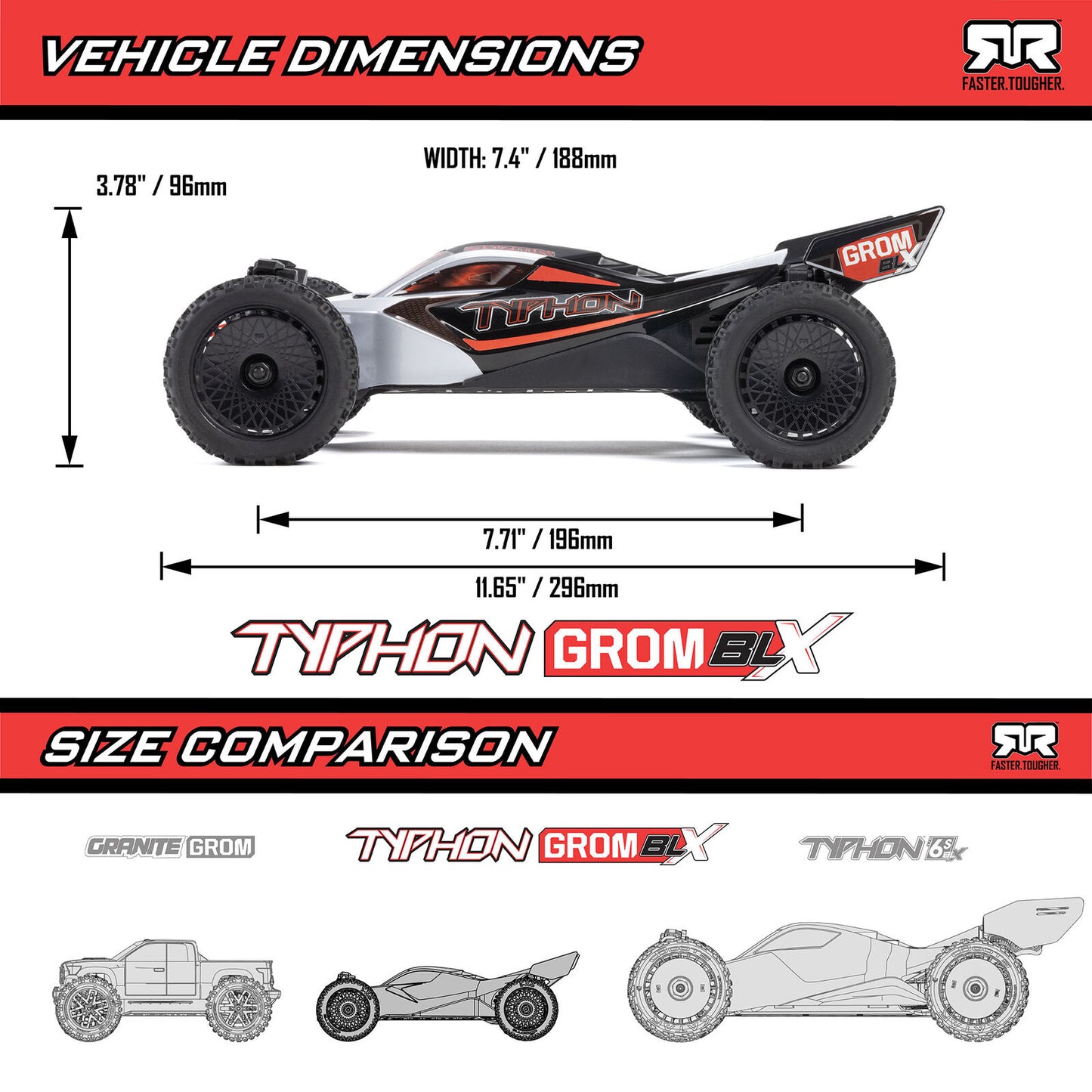 ARA2306 Arrma Typhon Grom 223S BLX Brushless 4X4 Small Scale Buggy RTR W/ No Battery & No Charger