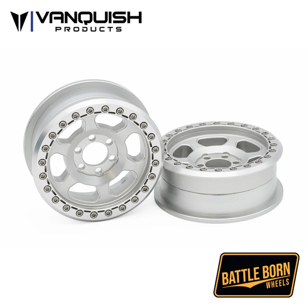 VPS08271 Vanquish Products 2.2" Battle Born X-Ray CNC Aluminum Crawler Beadlock Wheels (Clear) (2)