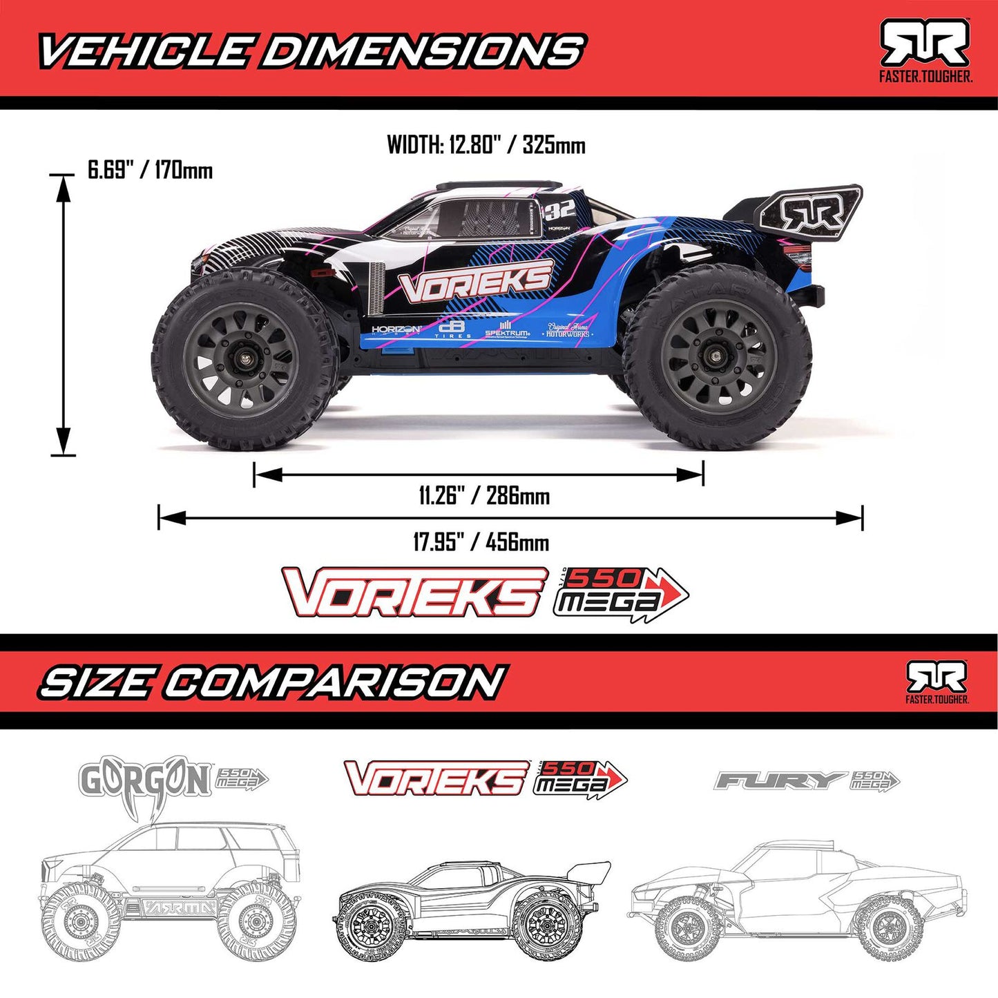ARA3205T1 1/10 VORTEKS 2WD RTR Brushed Stadium Truck, Blue