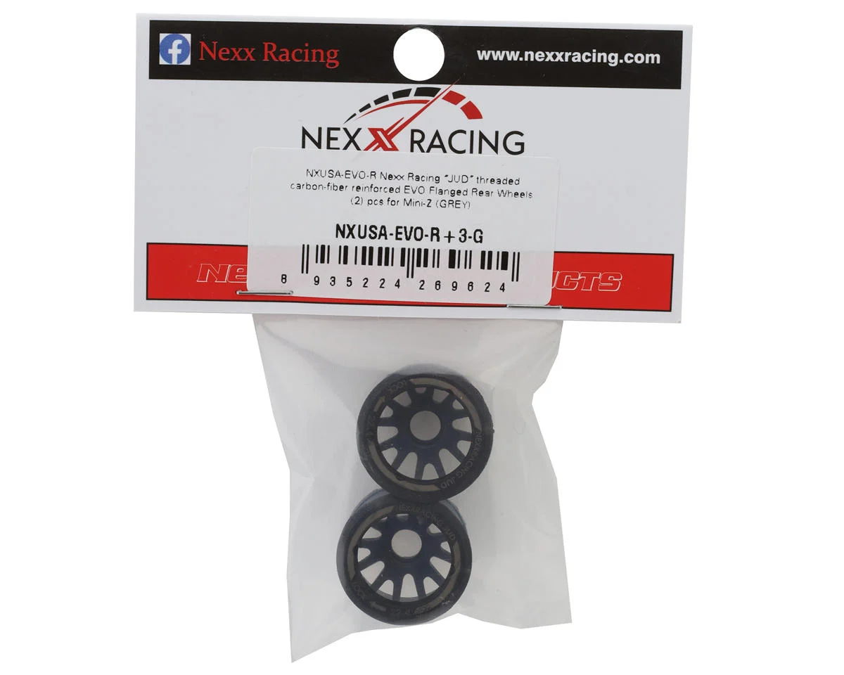 NX-USA-EVO-R+3-G NEXX Racing Mini-Z RWD "JUD" EVO Rear Threaded Side-Wall Carbon Fiber Rims (3mm Offset) (Grey) (2)