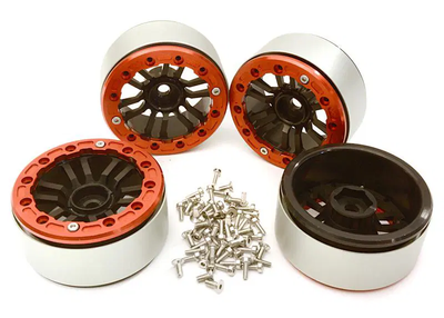 INTC28150REDBLACK Billet Machined 1.9 Size 12 Spoke Wheels Scale & Trail Crawler